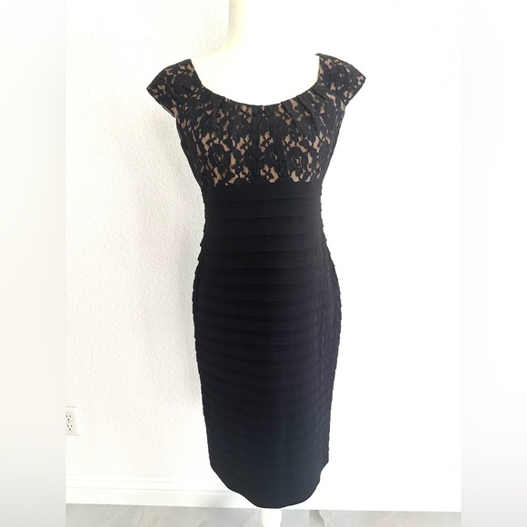 London Times Black Lace Midi Dress - Picture 1 of 8